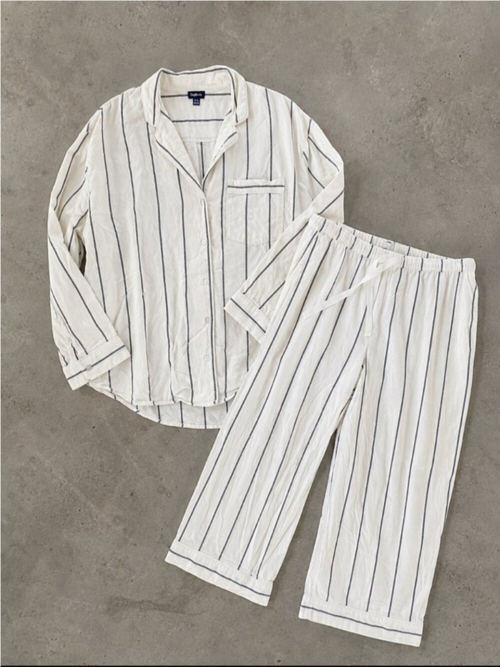 GapBody Cotton Striped Pajama Set Woman XL Button Up Top Pants White Black 2024